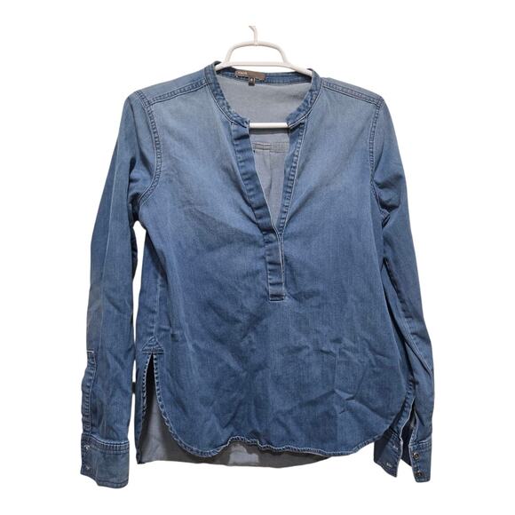 Vince. Top womens size 4 blue chambray popover ombre lightweight blouse - Picture 1 of 8